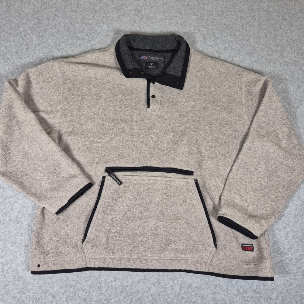 Outersport Fleece Pullover Mens Large Tan Outertech OT 2000 Snap Neck Pocket